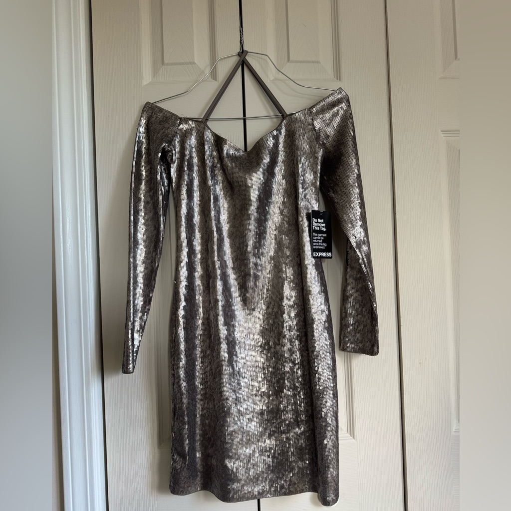 Express Silver Off-The-Shoulder Bodycon Dress